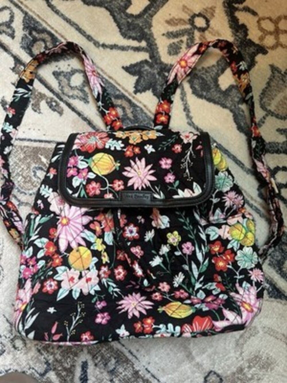 Vera Bradley 24999 Hilo Meadow Small Mini Fashion Backpack Black Floral Pockets